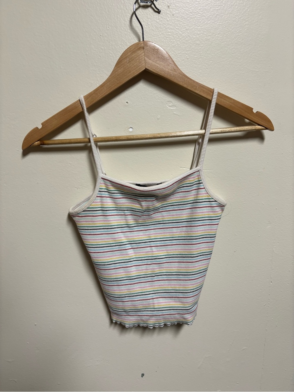 Forever 21 White Ribbed Crop Cami with Pastel Stripes
